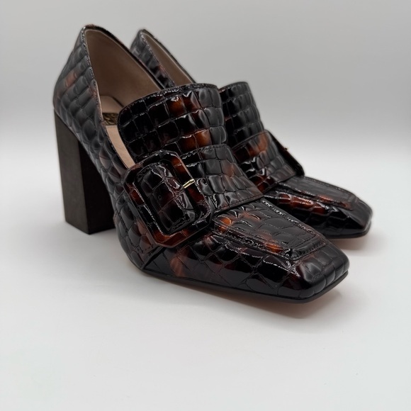 Louise Et Cie Ovidio Loafer Elegant Brown Croc Embossed Block Heel Loafers SZ6.5 - Picture 3 of 17